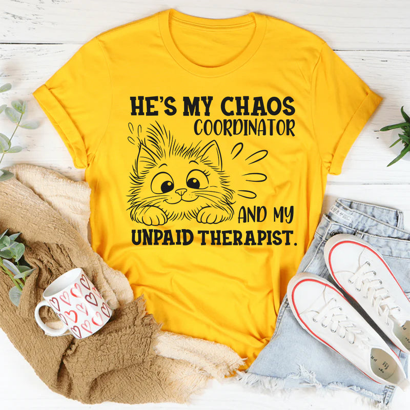 Funny Relationship T-Shirt: He's My Chaos Coordinator & Unpaid Therapist Tee