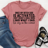 Once My Bitch Side Is Activated, I Don’t Regret a Single Word. I Said What I Said. Go Cry in the Corner T-Shirt
